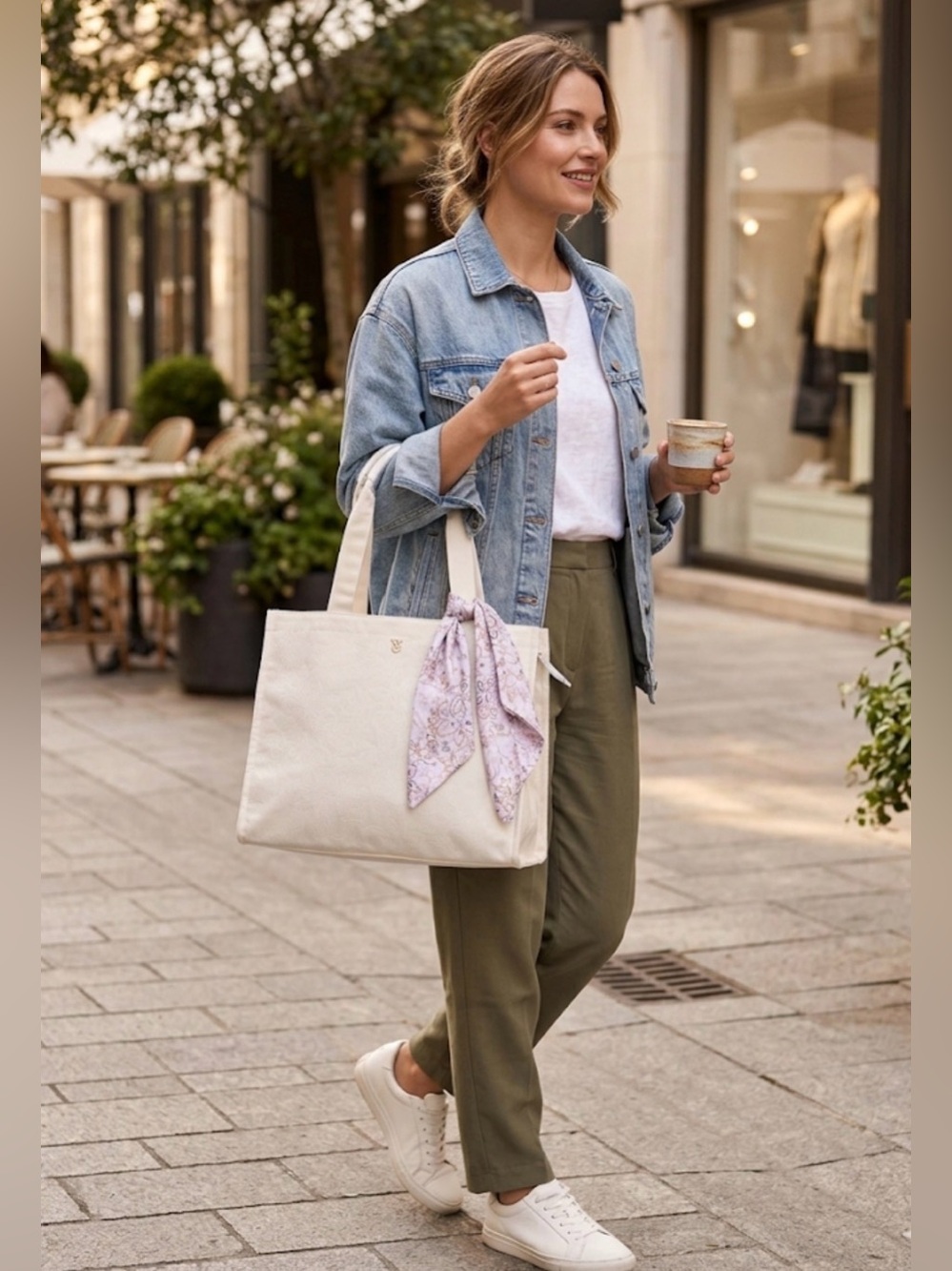Victoria’s Secret Floral Embossed Jacquard Tote Bag with Satin Scarf WinterWhite